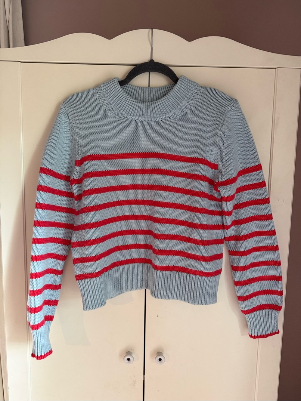 Tutto Light Blue and Berry Striped Cotton Crewneck Sweater